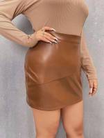  Zipper Elegant Brown Plus Size Skirts 5930