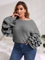  Round Neck Plain Oversized Plus Size Knitwear 868