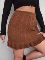  Brown Ruffle Hem Plus Size Sweater Skirts 5563