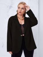  Regular Fit Brown Button Front Plus Size Blazers 6586