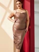 Glamorous Slim Fit Midi Brown Plus Size Dresses 9871