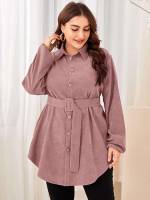 Brown Regular Fit Long Sleeve Plus Size Blouses 8986