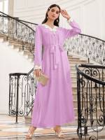 Floral Glamorous V neck Long Sleeve Arabian Dresses 9662