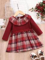  Ruffle Burgundy Knee Length Baby Dresses 639