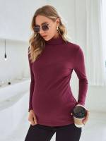 Casual Rib-Knit Plain Maternity Tops 5718