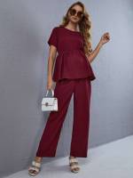 Ruffle Hem Regular Fit Plain Round Neck Maternity 2256