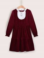 Short Stand Collar Burgundy Ruffle Hem Kids Clothing 598