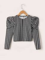 Round Neck Long Sleeve Houndstooth Crop Girls Jackets 6149