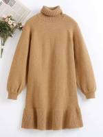  Knee Length Ruffle Hem High Neck Girls Sweaters Dresses 603