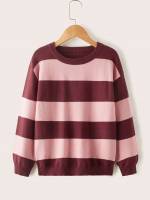  Colorblock Casual Round Neck Girls Sweaters 9057