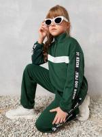 Funnel Neck Letter Sporty Girls Clothing 6077