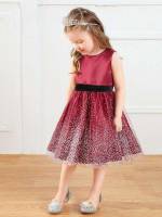 Knee Length Contrast Mesh Glamorous Burgundy Toddler Girl Partywear 7816