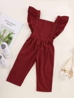 Square Neck Cute Plain Toddler Girl Jumpsuits 479