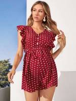 Cap Sleeve Boho Short Polka Dot Maternity Jumpsuits 1487