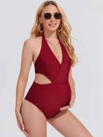 Halter Cut Out  Maternity Swimwear 7501