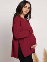 Plain Round Neck Casual Maternity T-shirts 2170