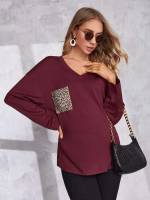  Colorblock Burgundy Maternity T-shirts 6508