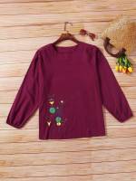 Long Burgundy Round Neck Plus Size Tops 280