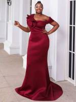  Asymmetrical Neck Glamorous Burgundy Wedding  Special 7343