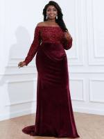 Off the Shoulder Long Sleeve Plain Regular Fit Plus Size Dresses 2427