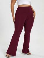  Burgundy Elegant Plain Plus Size Bottoms 6543