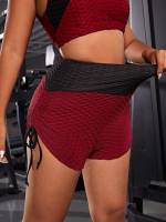 Burgundy Drawstring  Plus Size Sports Shorts 7175