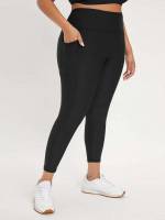 Burgundy Pocket Skinny Women Plus Activewear 3482