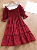  Short Sleeve Midi Plain Toddler Girl Dresses 6549