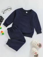  Long Sleeve Plain Casual Toddler Girl Two-piece Outfits 4162