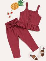 Burgundy Sleeveless Regular Fit Boho Toddler Girl Two-piece Outfits 4720