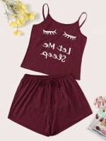 Drawstring Cute Sleeveless Cartoon Women Sleepwear 4541