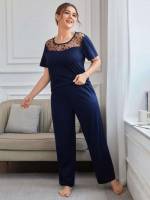 Casual Short Sleeve Round Neck Plus Size Pajama Sets 122