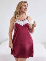 Spaghetti Strap Burgundy Sexy Women Plus Sleep  Lounge 784