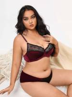 Contrast Lace Colorblock  Plus Size Bra  Panty Sets 8923