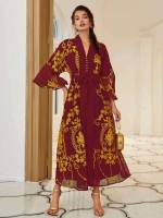 Baroque Belted Long Sleeve Burgundy Arabian Wear 7724