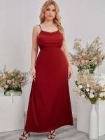 Sleeveless Burgundy Plain Ruched Plus Size Wedding Party Wear 4630