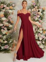 Glamorous Spaghetti Strap Burgundy Weddings  Events 3613