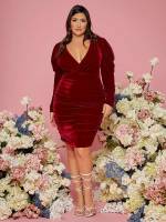  Deep V Neck Burgundy Plus Size Wedding Party Wear 9413