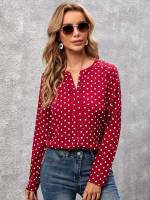 Long Sleeve  Notched Women Blouses 2664