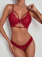 Floral Contrast Lace Burgundy Women Bra  Panty Sets 3095