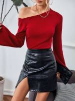 Asymmetrical Neck Burgundy Regular Fit Women Sweaters 5014