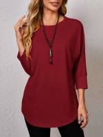 Long Plain Casual Women Tops, Blouses  Tee 2129