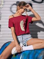 Burgundy Cut Out Regular Regular Fit Women Tops, Blouses  Tee 4093