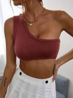 Short Sleeve Crop One Shoulder Slim Fit Women Knitwear 920