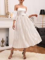 Plain Pleated Glamorous Off the Shoulder Women Dresses 9377