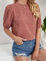  Round Neck Burgundy Regular Fit Women Blouses 7134