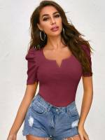  Burgundy Short Sleeve Women T-Shirts 4496