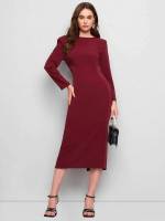 Backless Burgundy Round Neck Elegant Women Dresses 1141