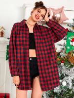 Plaid Collar Long Button Front Women Clothing 6223