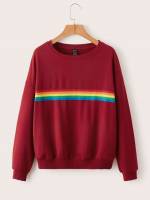  Round Neck Rainbow Stripe Women Sweatshirts 768